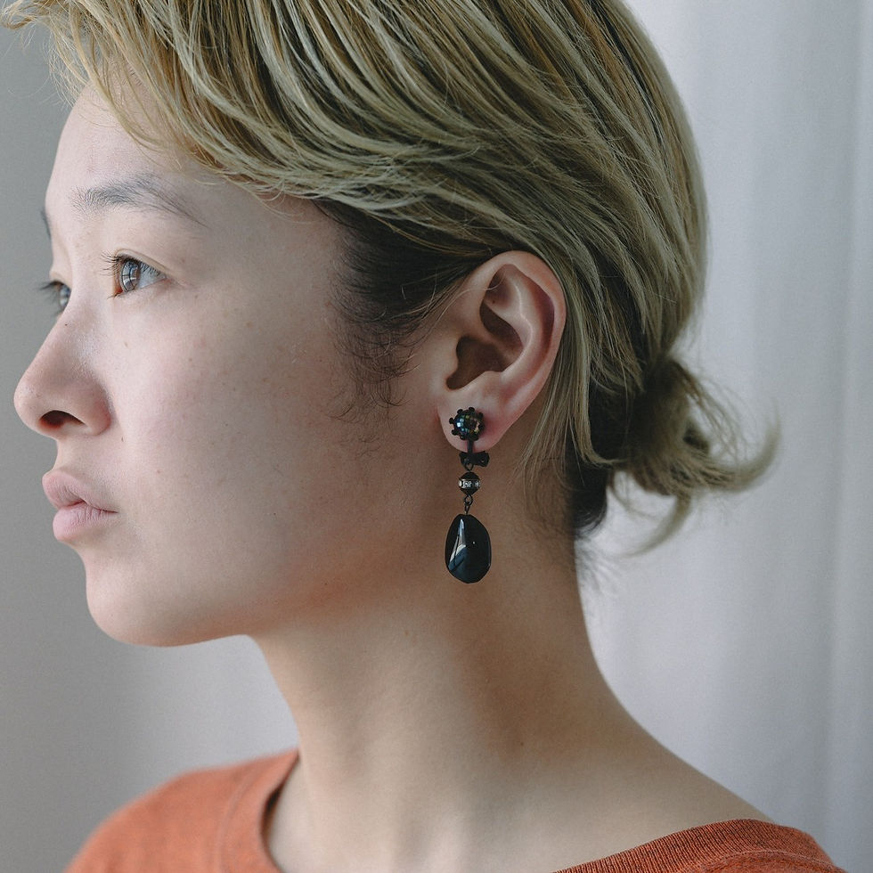 サムネイル： ブラック ストーン オーロラ  ドロップ イヤリング