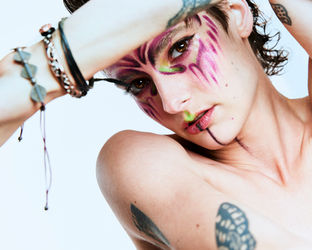 Creative Portrait By Dan Cotton, Portrait Photographer in Maidenhead, Berkshire - editorial, fluid pose in intense makeup