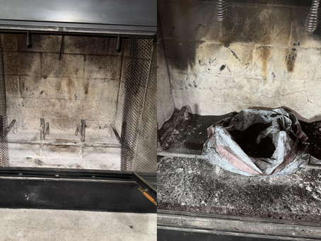 Chimney cleaning removing dangerous creosote buildup.