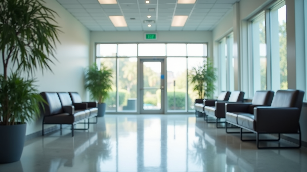 High angle view of a surgery center waiting area with comfortable seating