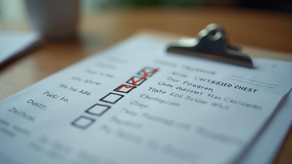 Close-up view of a checklist with certification options