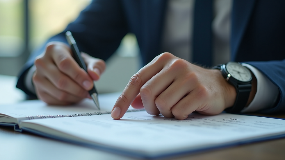 Close-up view of a compliance officer conducting an internal audit