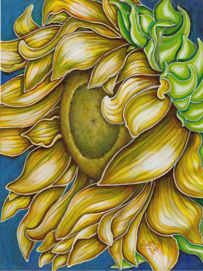Thumbnail: 'In The Wind' 16x20 Acrylic Painting of Sunflower on Canvas