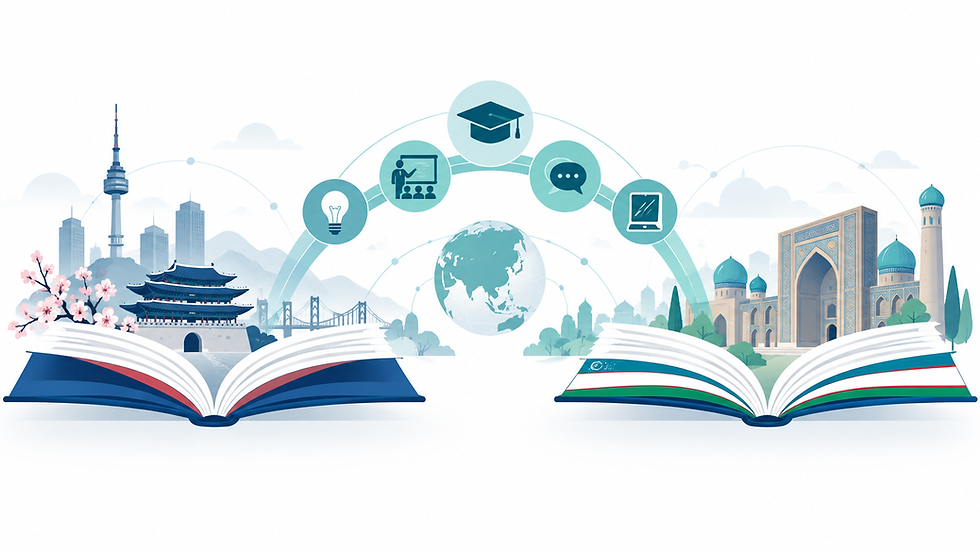 Editorial illustration representing education cooperation between Korea and Uzbekistan