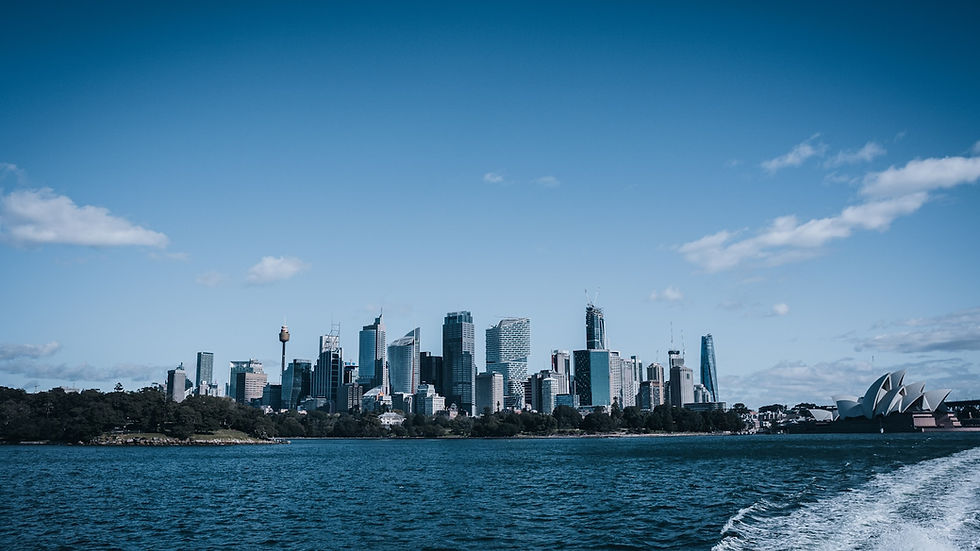 Sydney skyline across Sydney Harbour, New South Wales.