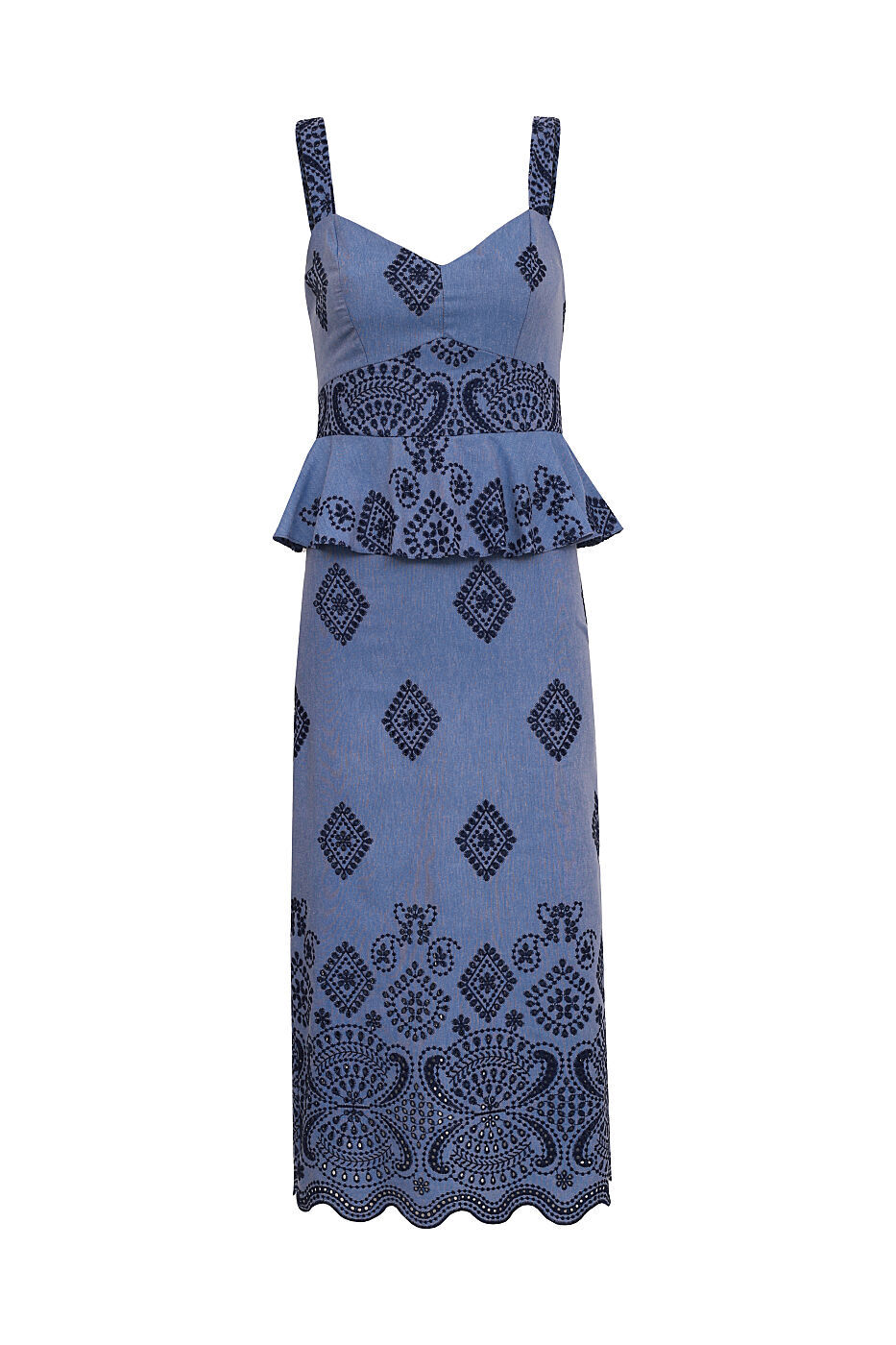 VESTIDO MIDI BORDADO AZUL G