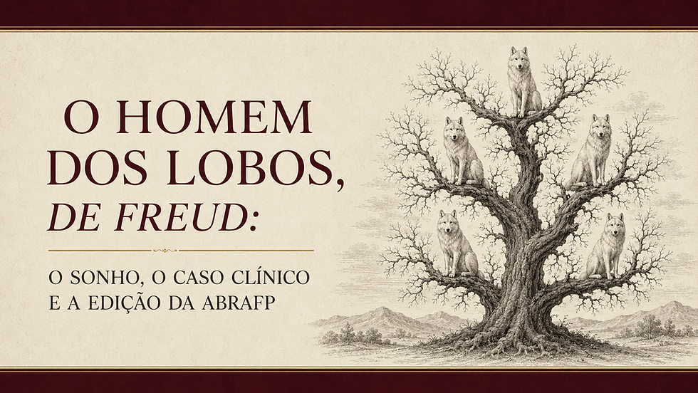 O Homem dos Lobos, de Freud: árvore com cinco lobos e título do artigo sobre o caso clínico e a edição da ABRAFP