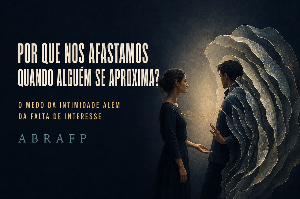 Duas pessoas quase se tocam enquanto camadas translúcidas envolvem uma delas, simbolizando aproximação, defesa emocional e medo da intimidade.
