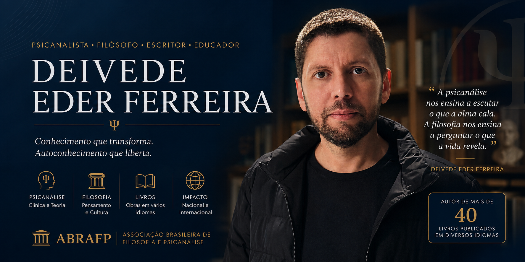Banner oficial da biografia de Deivede Eder Ferreira, com sua fotografia, áreas de atuação e identidade institucional da ABRAFP