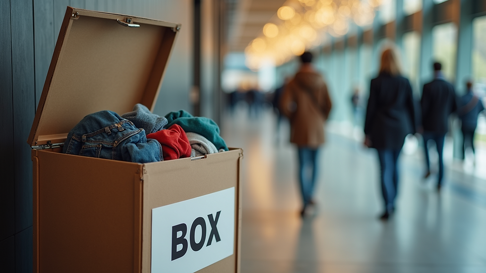 High angle view of a donation box filled with clothes