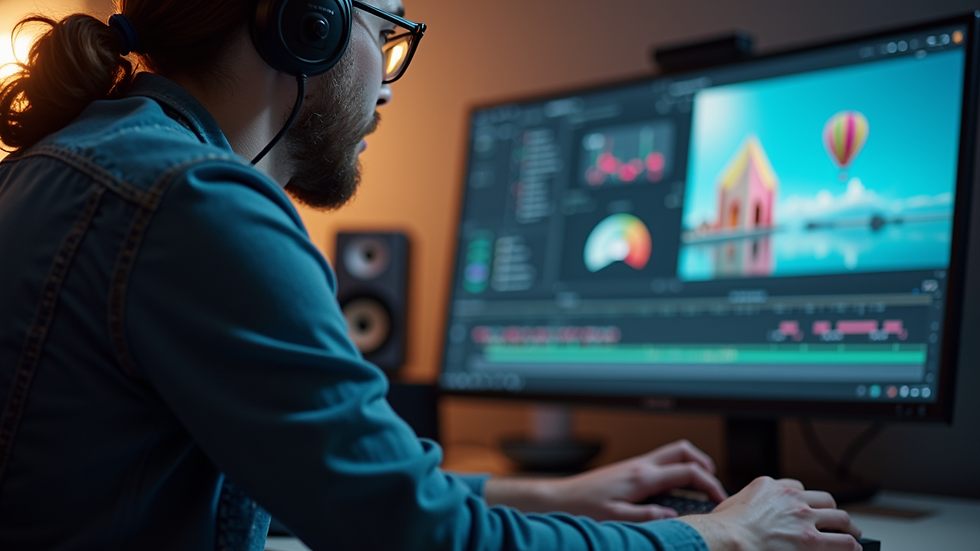 Close-up view of a video editor working on a product launch video