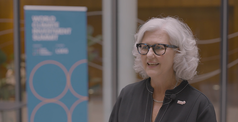 Lori Kerr, CEO of FinDev Canada, discussing climate and nature finance during an interview at the World Climate Summit & Investment COP 2025.