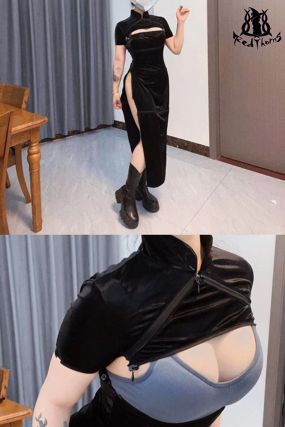 Thumbnail: Segmented Detachable Multi-wear Cheongsam with Zippers Designed By Red Thorns