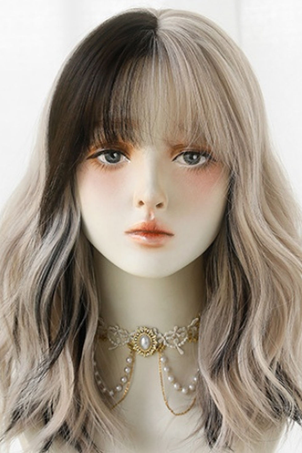 Miniature : J79 Silver Gray Pink Short Curly Wig