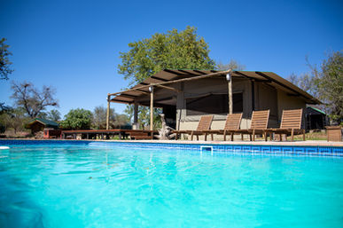 View from inside the pool looking back at the communal area