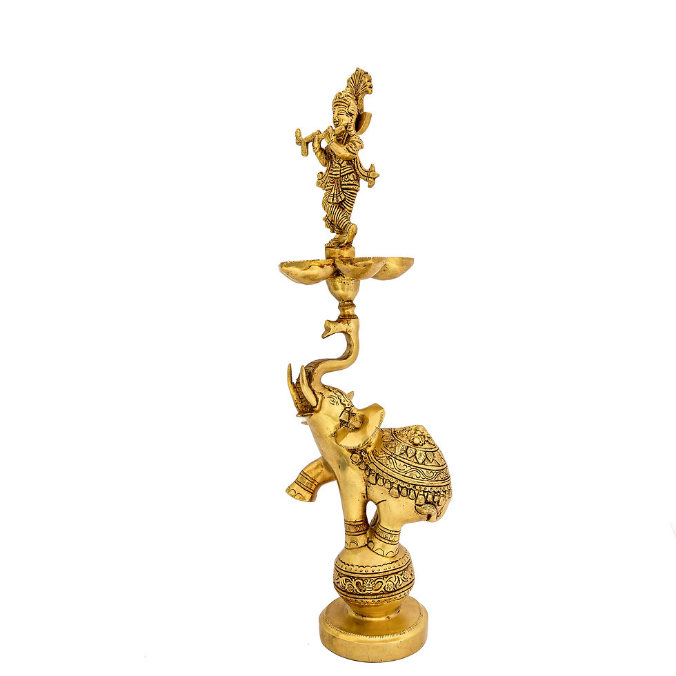 Thumbnail: Lord Krishna Standing on Elephant with Oil Lamp Idol