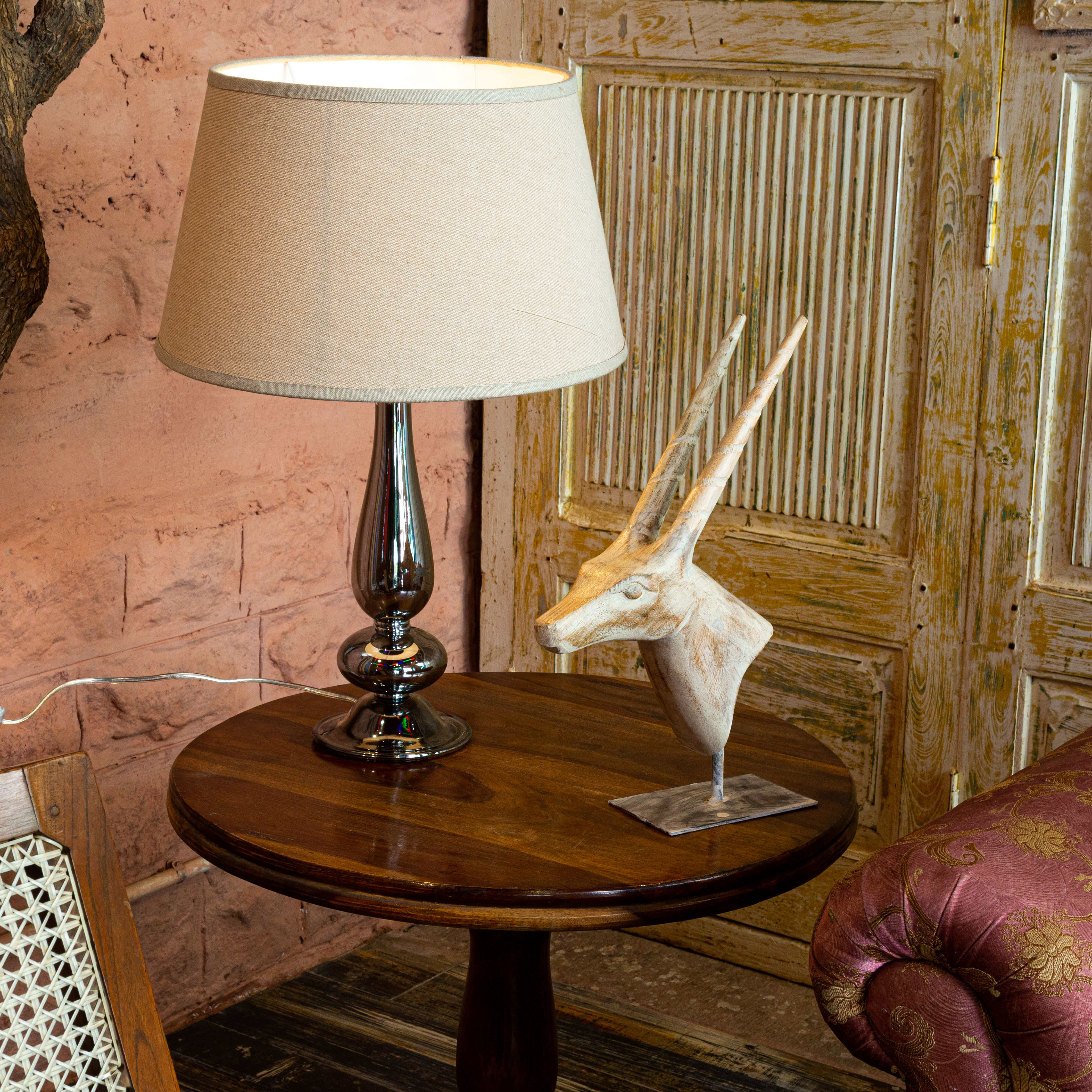 Handmade Wooden Antelope Deer Long Horns