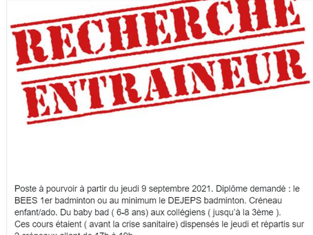 RECHERCHE ENTRAINEUR JEUNES