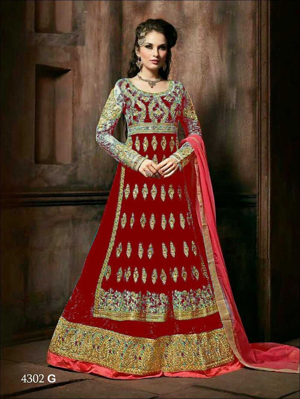 4302G Red Designer Anarkali Replica Suit