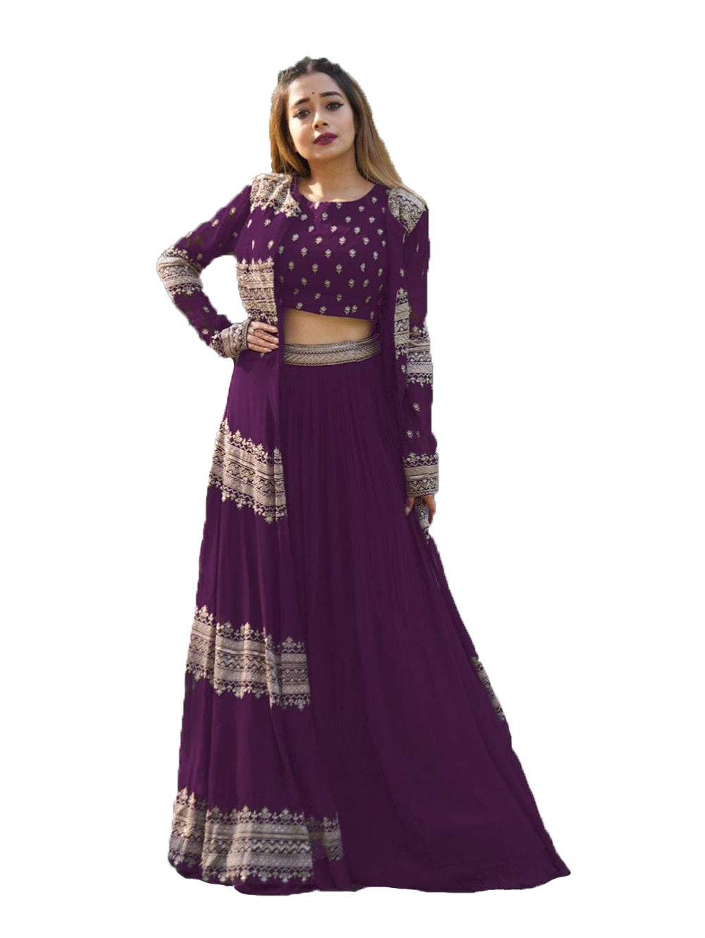Purple Designer Koti With Lehenga Choli
