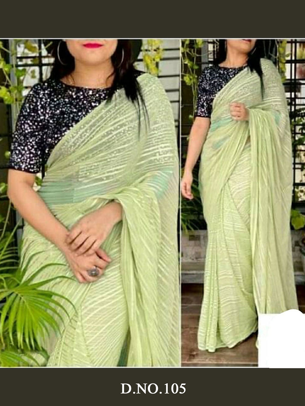 Pista Green Shiny Chiffon Saree