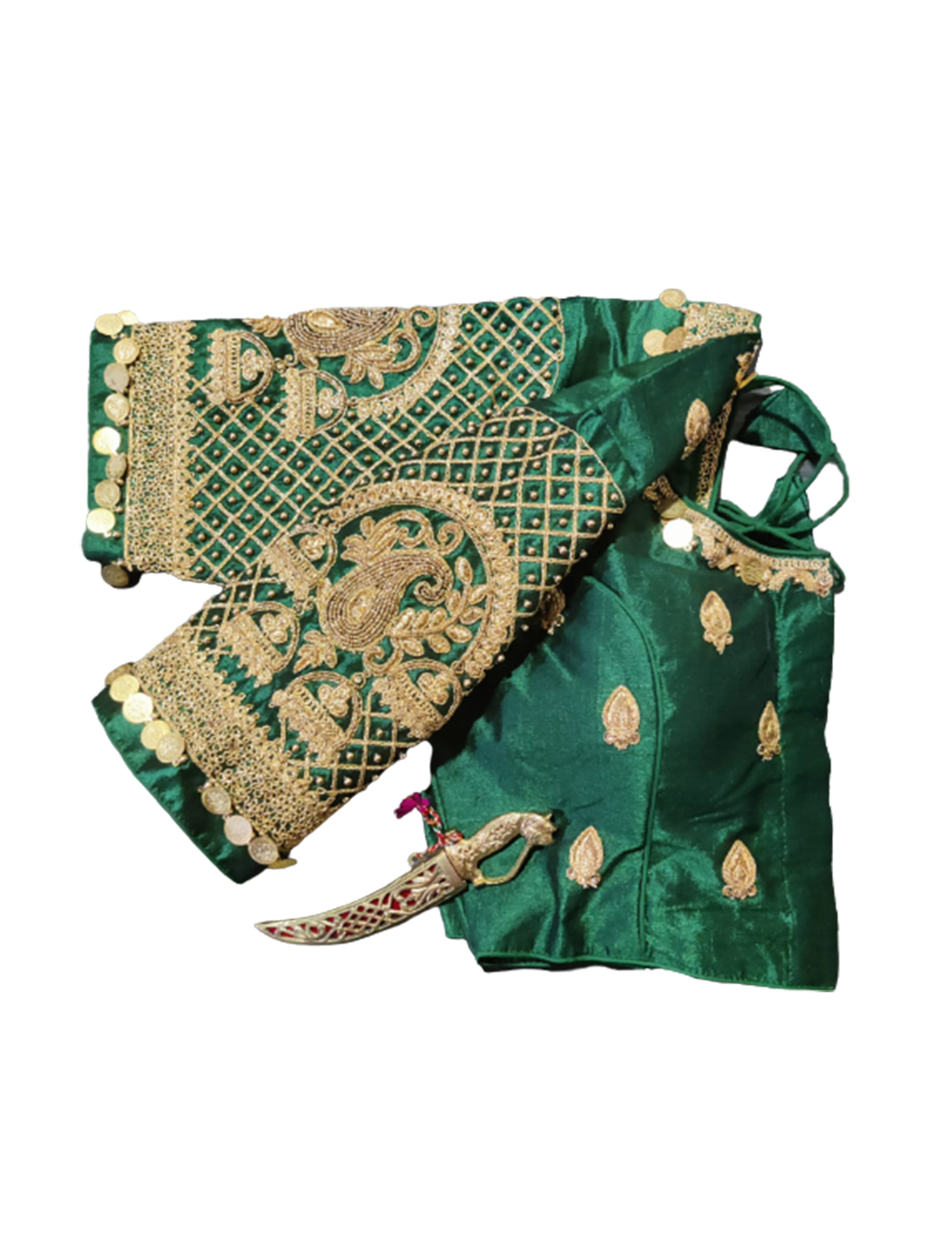 Bottle Green Maggam Work Readymade Blouse