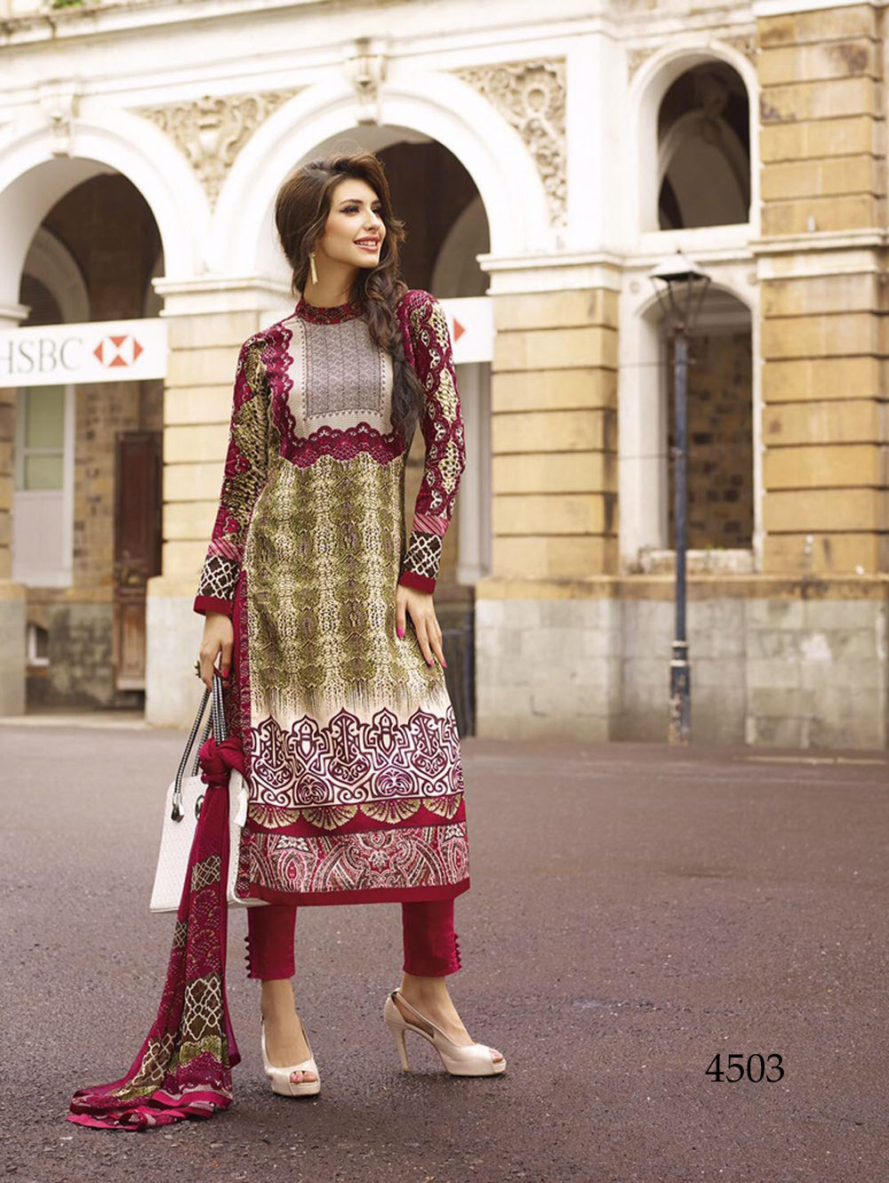 4503 Maroon and Light Yellow Printed Cotton Satin Straight Suit