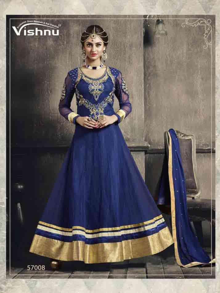 57008 BLUE AND GOLDEN DESIGNER ANARKALI SUIT