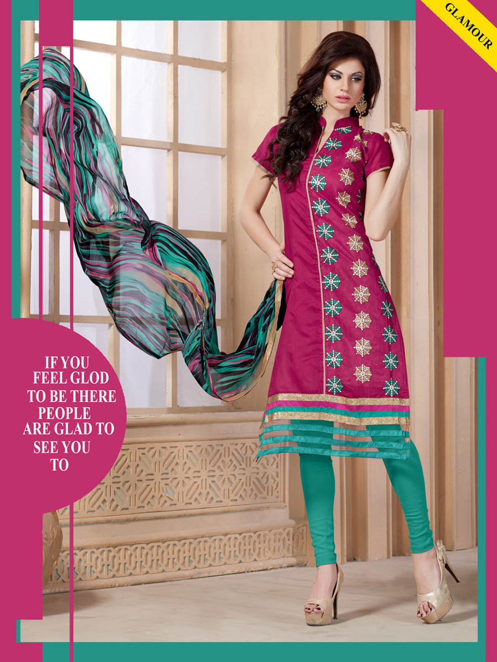 4001Dark Magenta and Sea Green Daily Wear Chanderi Straigh Suit