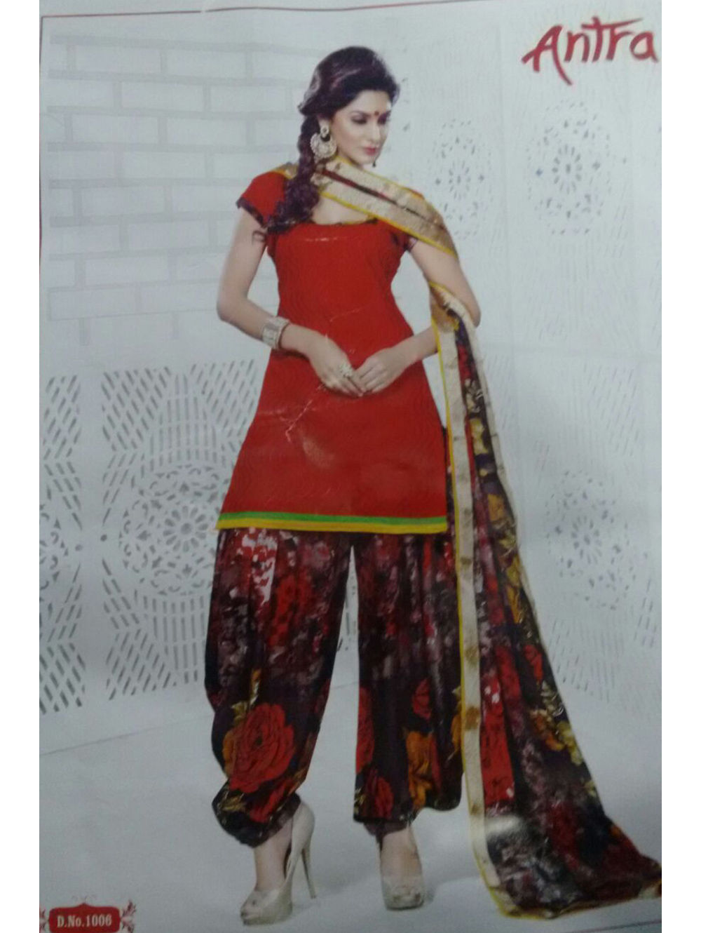 1006Red and Multicolor Daily Wear Brasso Salwar Suit