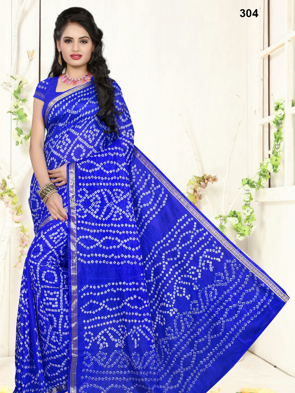 304 Blue Designer Art Silk Bandhej Saree