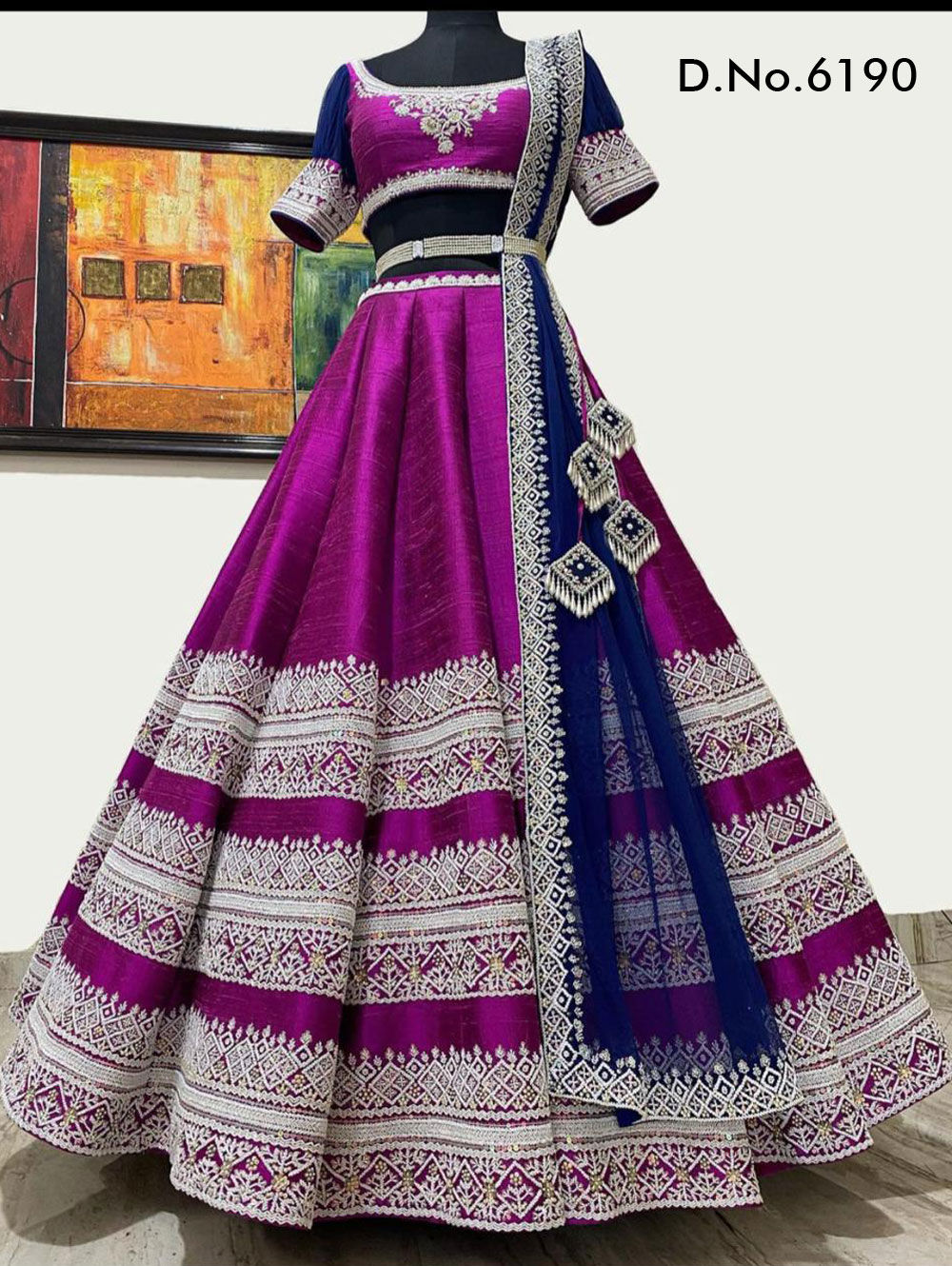 Purple Designer Malbari Silk Lehenga Choli With Dupatta