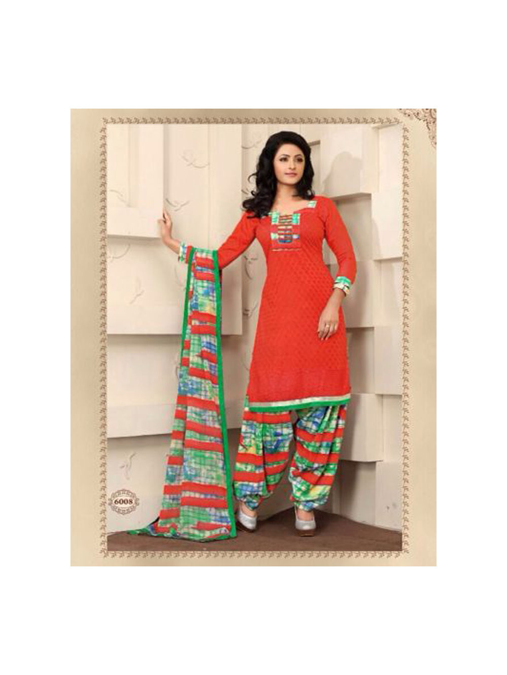 6008Red and Green Patiyala Suit