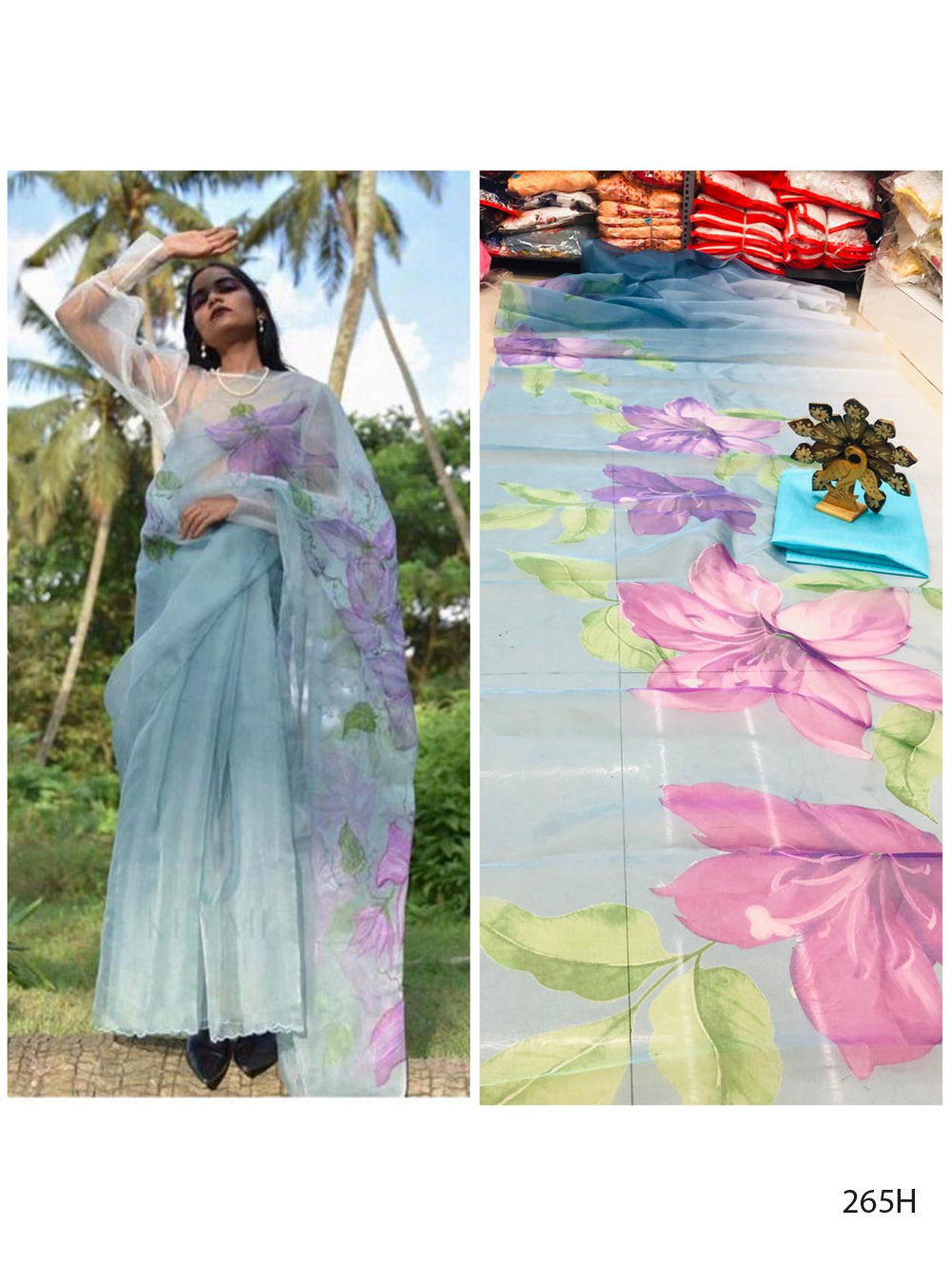 265H Digital Printed Organza Silk Saree