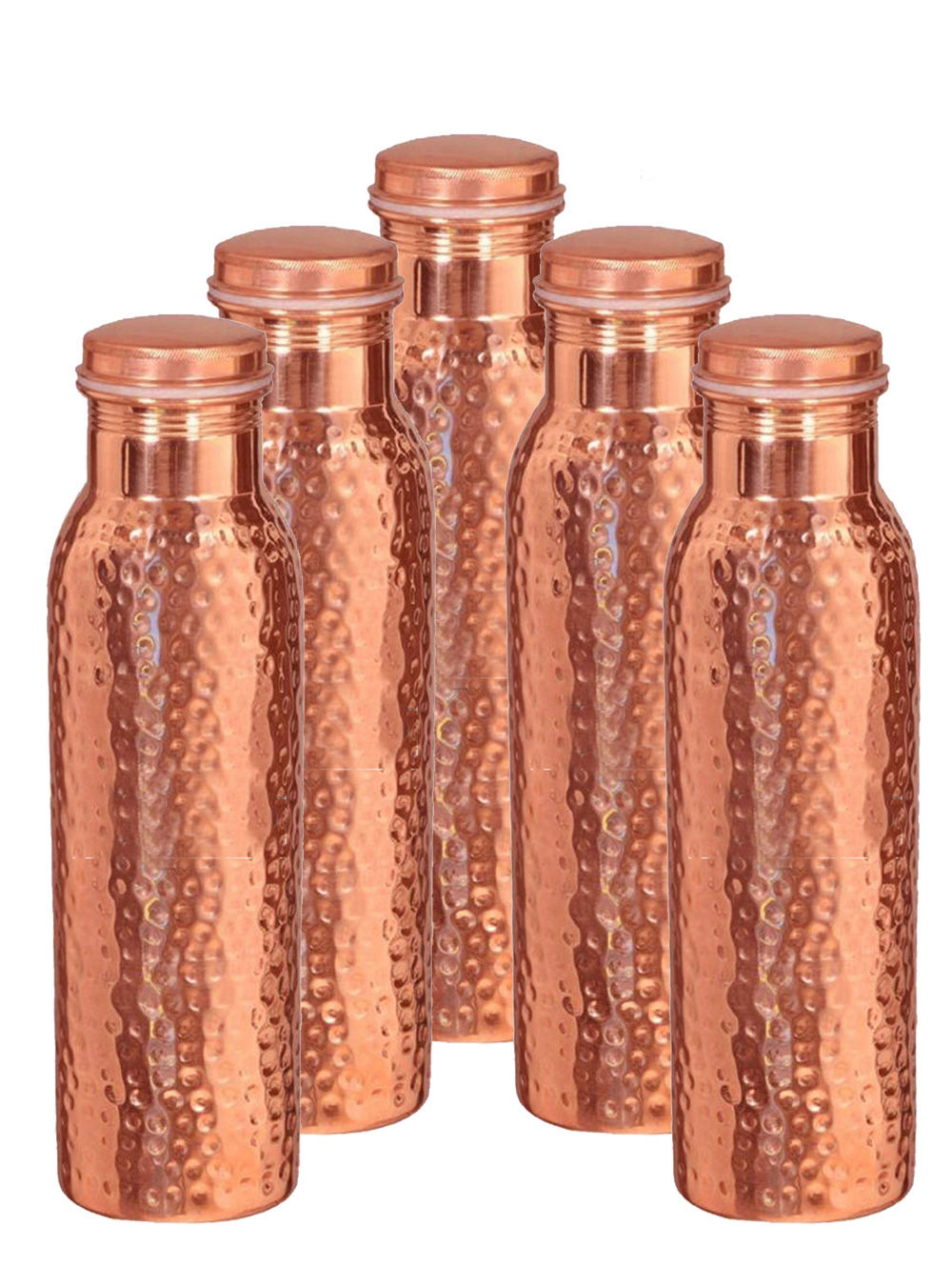 Five Copper Lacquire Hammered Bottles