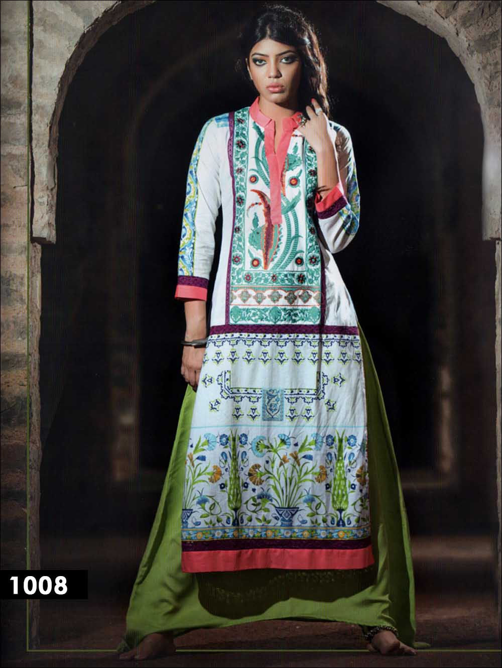 1008AquaBlue and Multicolor Cotton Lawn Daily Wear Kurti
