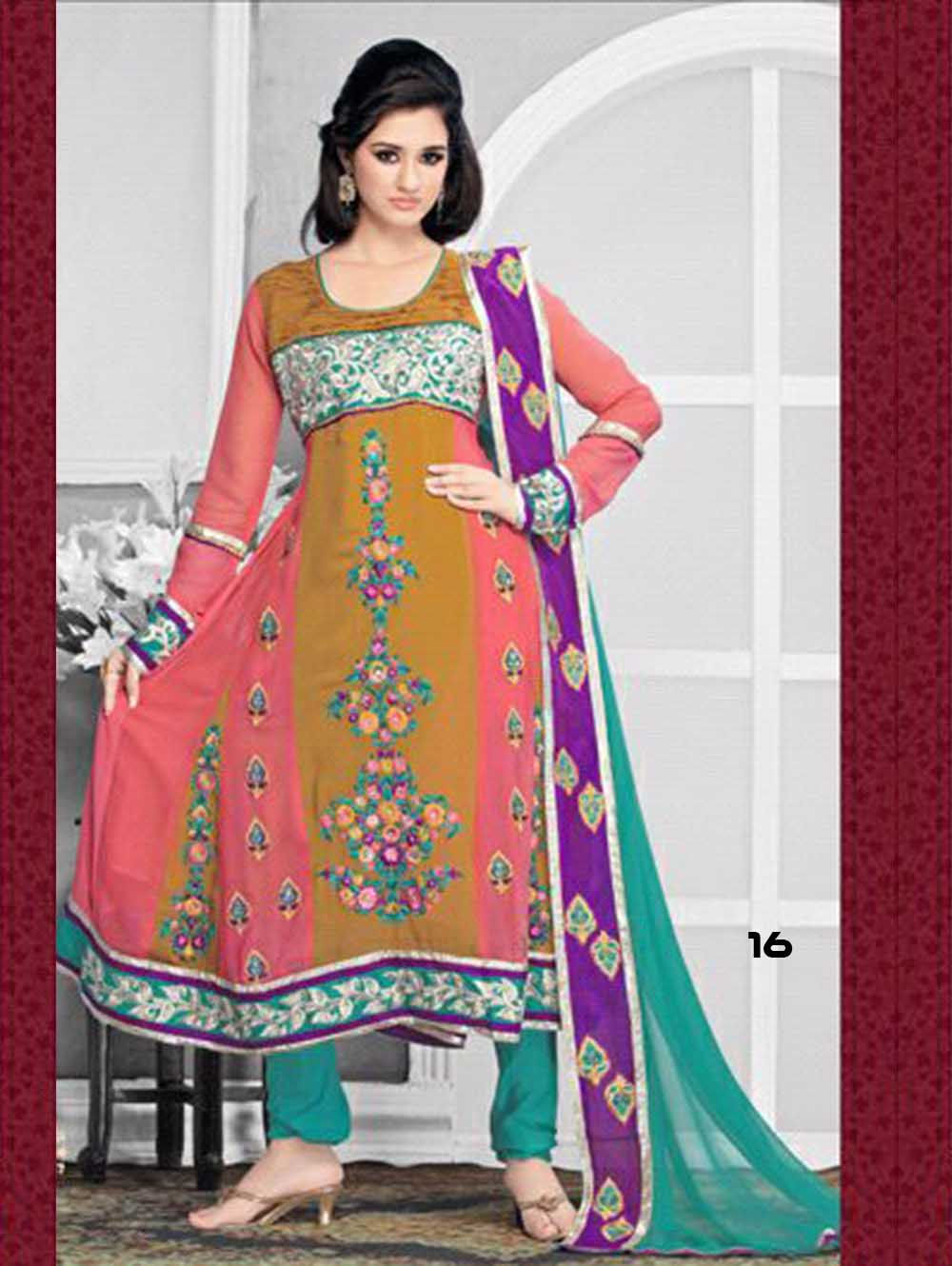 16 Brown and Pink Designer Anarkali Suit
