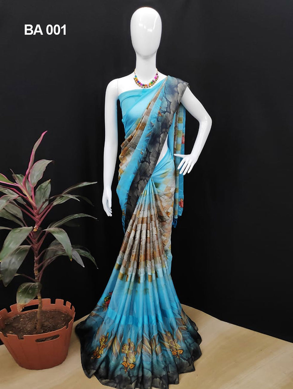 Sky Blue Digital Printed Brasso Saree