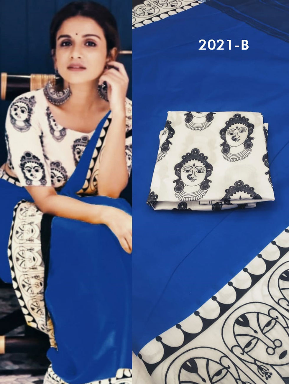 Blue Digital Printed Linen saree