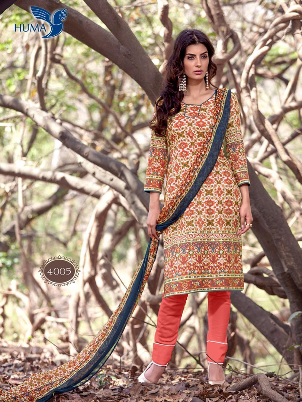 4005Multicolor and SalmonRed Printed Cambric Salwar Suit