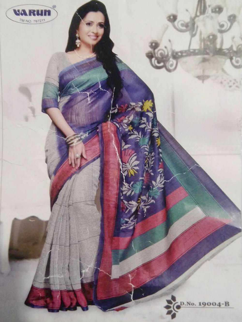 19004B Blue and Beige Daily Wear Cotton Based Saree