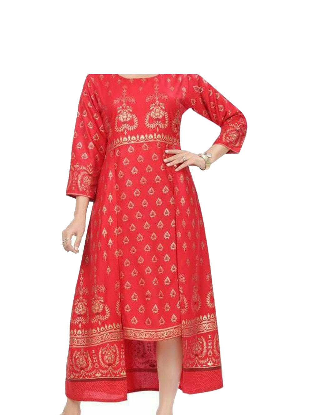 Carrot Foil Printed Rayon Hit Kurtis