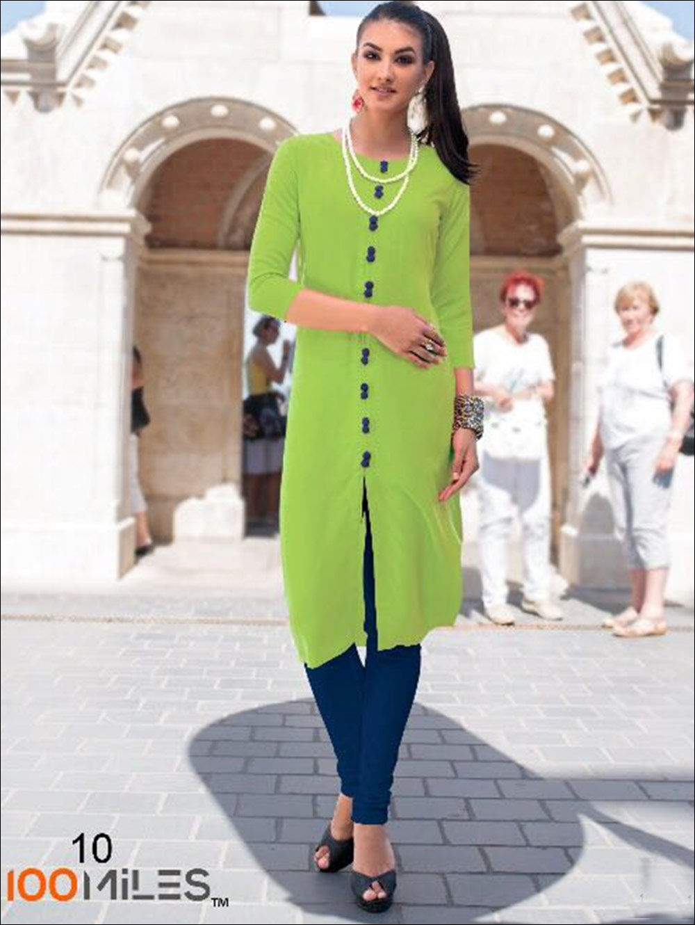 10 Parrot Green Designer Plain kurti