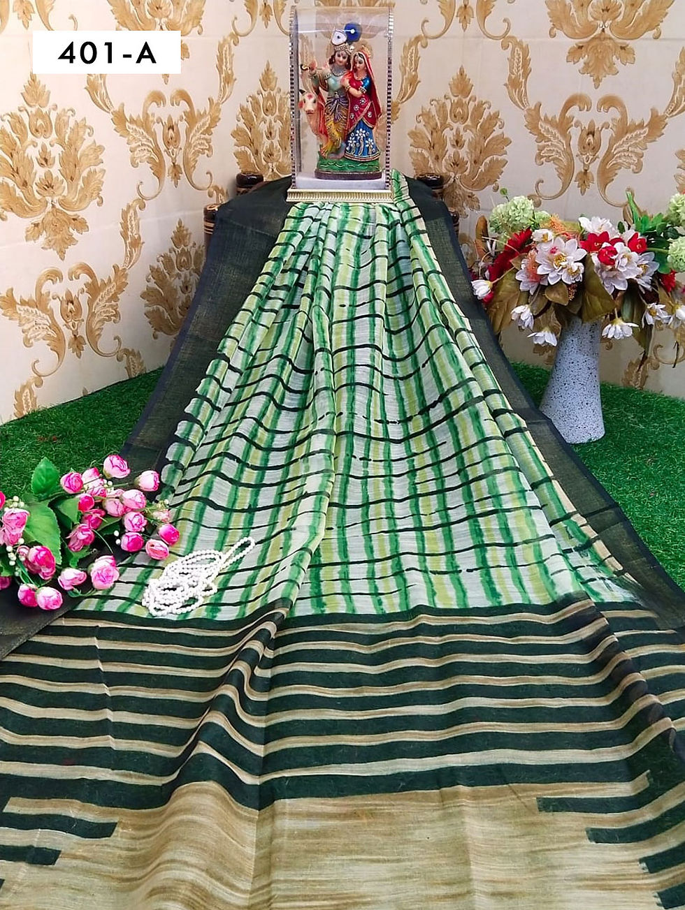 Bottle Green Digital Printed Soft Cotton Saree