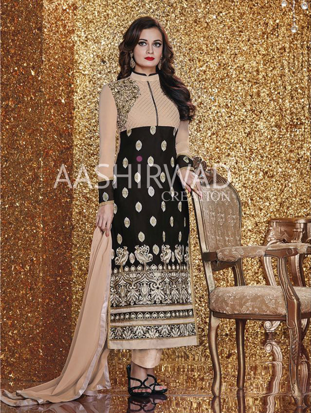 4002Black Designer Traditional Party Wear Semi-stitched Designer Suit