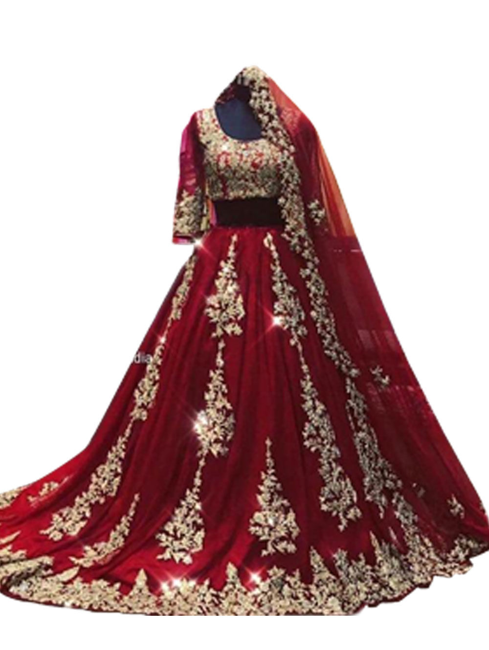 FireEngineRed Georgette With Embroidered Lehenga