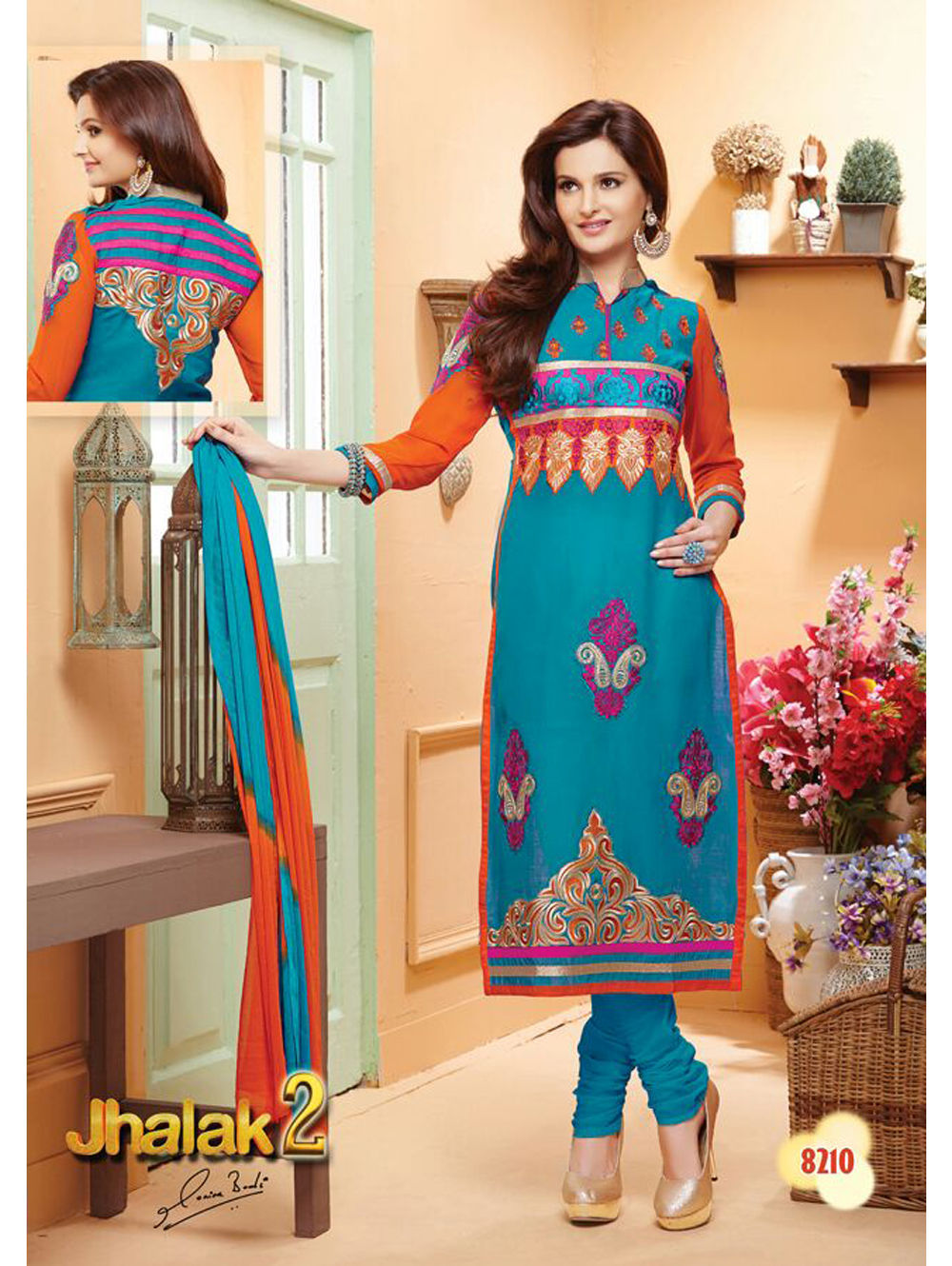 8210 DeepSkyBlue and Ivory Straight Suit