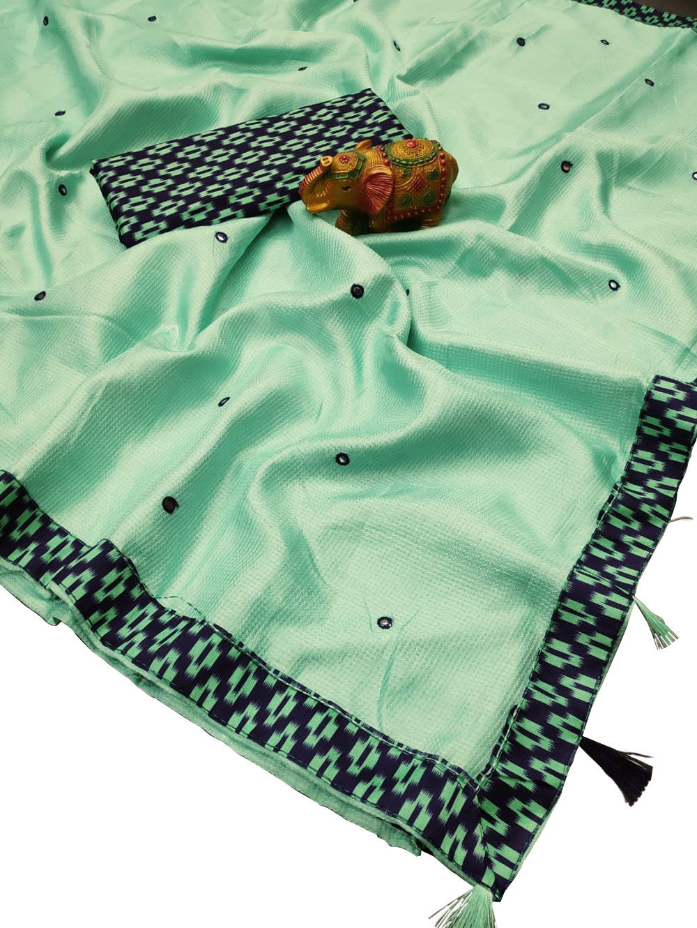 Soft Cyan Ikkath Silk Saree