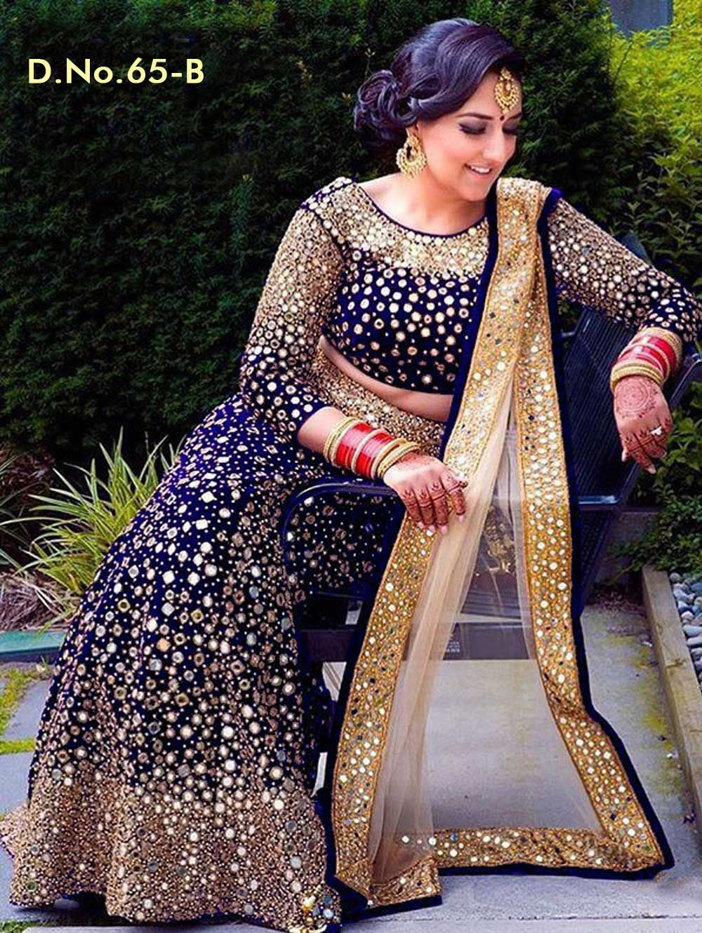 NavyBlue Bridal Wear Mirror Embroidered Lehenga Choli