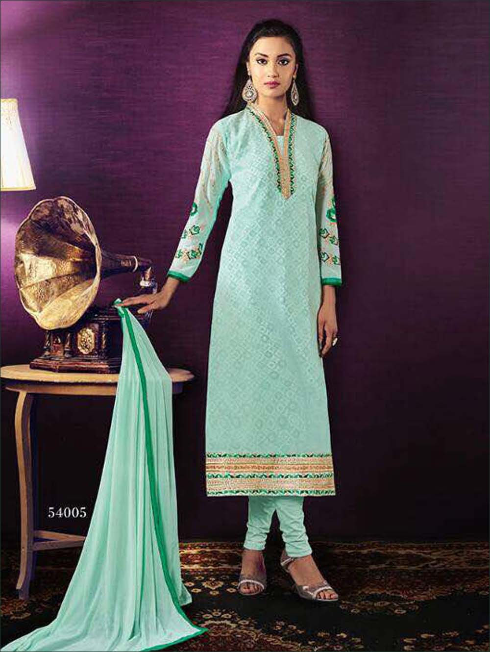 54005Light Green Designer Straight Suit